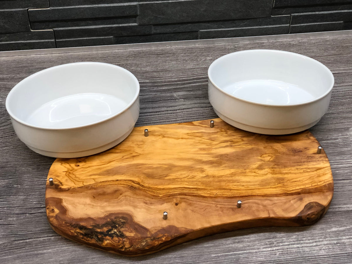 D.O.M. Futterstation Rusty Aus Olivenholz - 2x Schalen Für Kleine Hunde, Massiv & Rutschfest