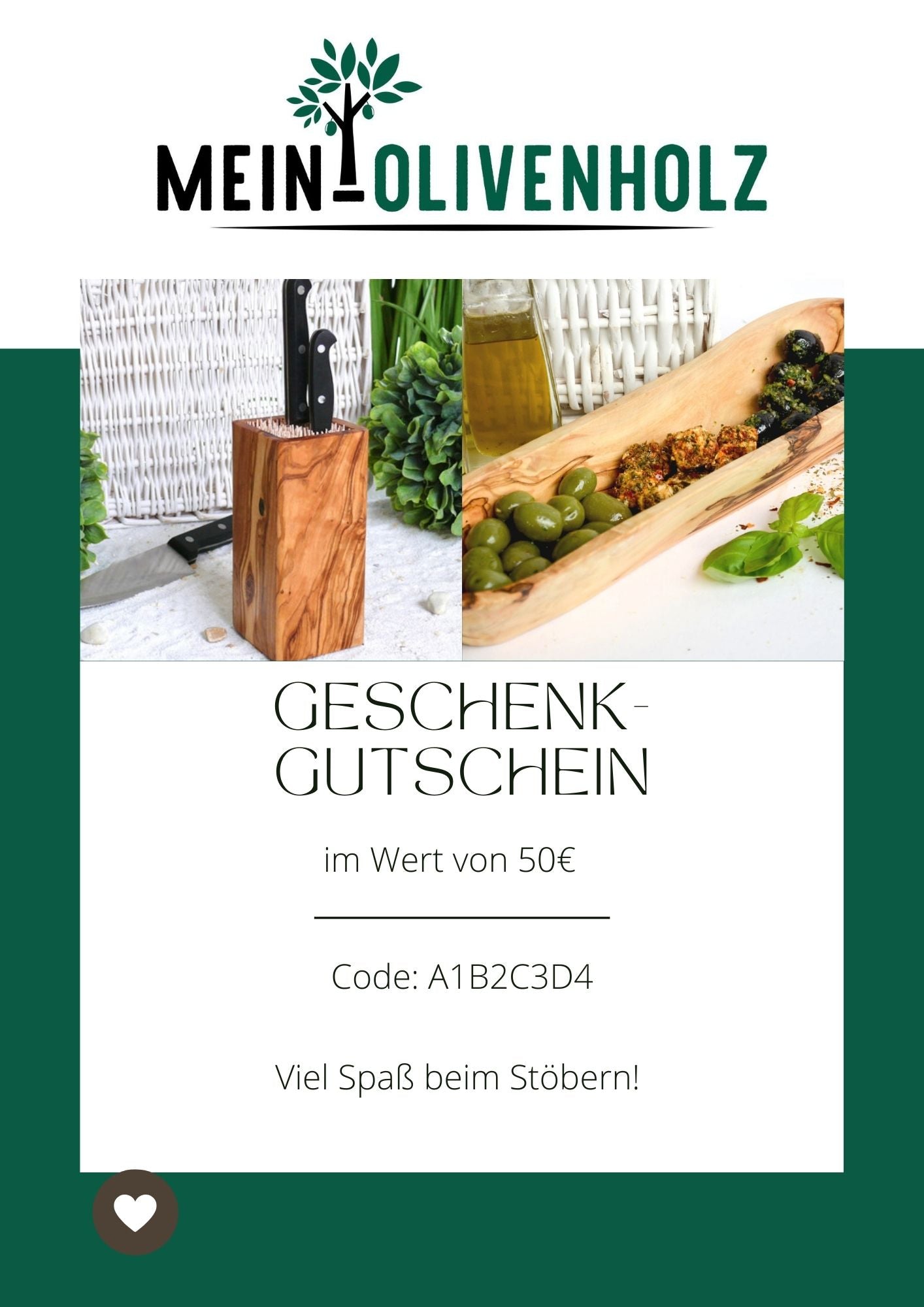 50€ Geschenk-Gutschein für Mein-Olivenholz