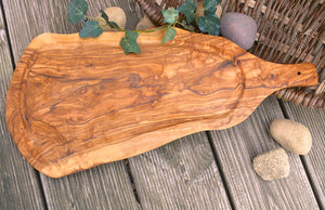 XXL-Steakbrett aus Olivenholz mit Griff und Saftrille 50 - 55 cm