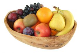 Obstschale aus Olivenholz mit rustikalem Rand