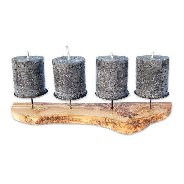 Kerzenhalter rustikal Olivenholz für 4 Kerzen